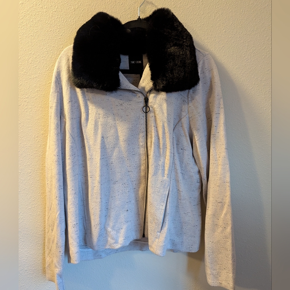 NWOT Nic + Zoe Faux Fur Embellished Zippered Jacket Size XXL
